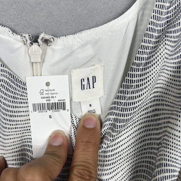 NWT Gap Dress Small White Black Printed Tie Waist Sleeveless Pockets - Picture 7 of 14